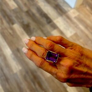 Large emerald cut genuine amethyst 14kt gold